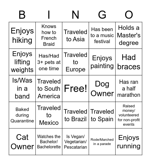 Getting to Know You BINGO Card