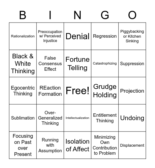 Defense Mechanism Bingo Card