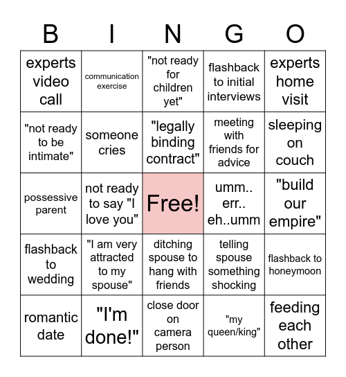 MAFS bingo Card