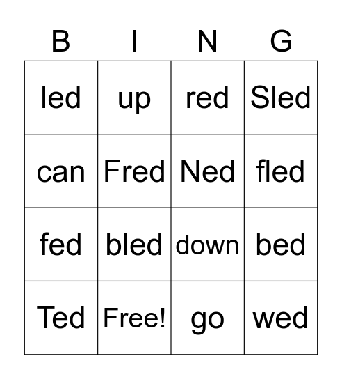 Focus Word Bingo Card