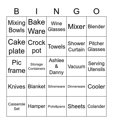 Bridal Shower Bingo Card