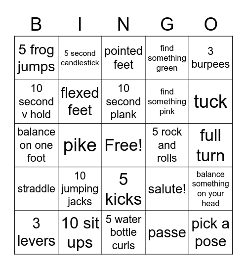 Gymnastics Bingo Card