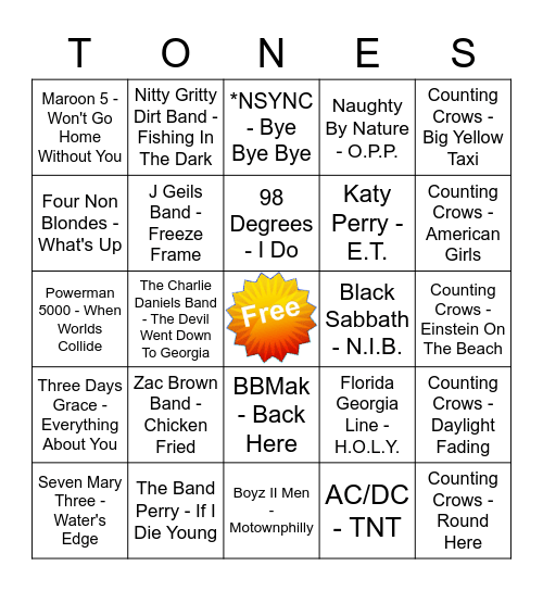 Game Of Tones 7-20-20 Game 4 Bingo Card
