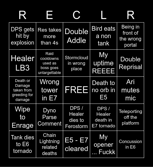 Reclears Bingo Card