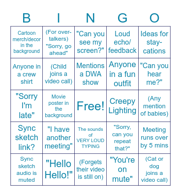 Google Meeting Bingo Card
