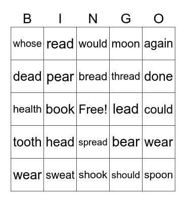 OG Lesson #49 (-ea short e sound) Bingo Card