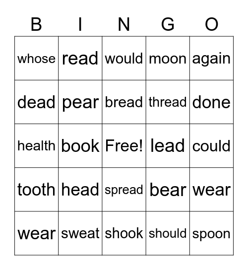 OG Lesson #49 (-ea short e sound) Bingo Card