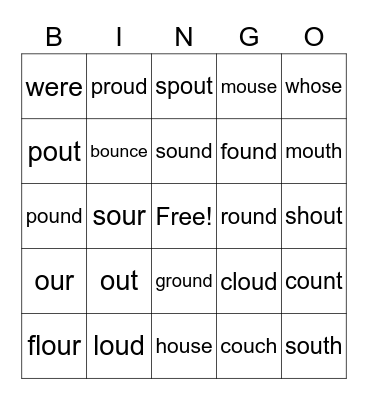 OG Lesson #50 (-ou) Bingo Card