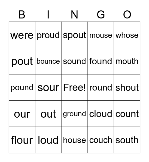 OG Lesson #50 (-ou) Bingo Card