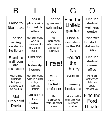 Linfield Bingo Card