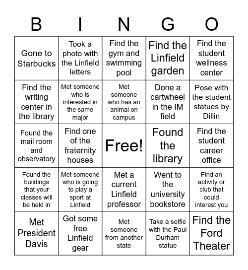 Linfield Bingo Card