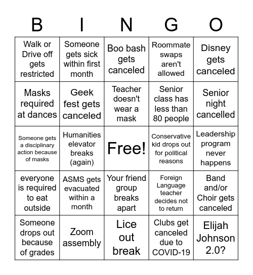 ASMS Bingo Board Bingo Card