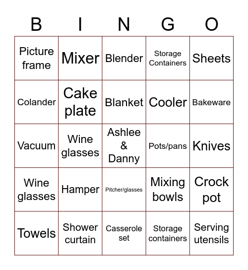 Bridal Bingo Card