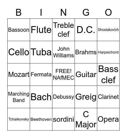 Musical Trivia Bingo Card