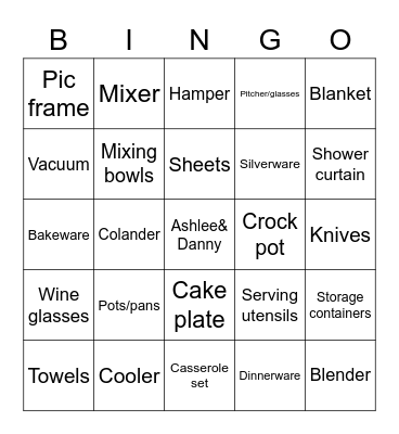 Bridal Bingo Card