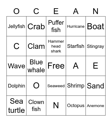 Ocean Bingo Card