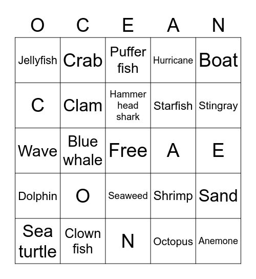 Ocean Bingo Card