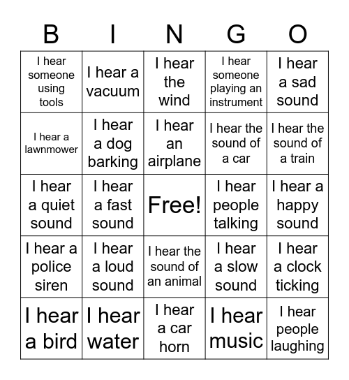 Sound Scavenger Hunt Bingo Card