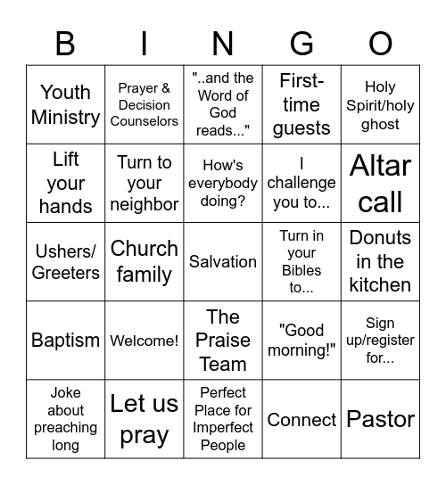 cRock Youth Ministry Bingo Card