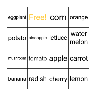 Fruits and Vegetables Bingo Card