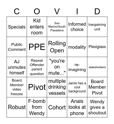 Covid School Choice Bingo Card