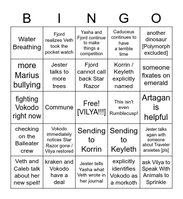 Vilya vs. Vokodo *boxing bell ring* [Critical Role 2.103] Bingo Card