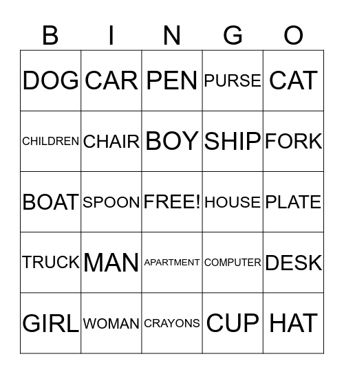 NOUNS Bingo Card