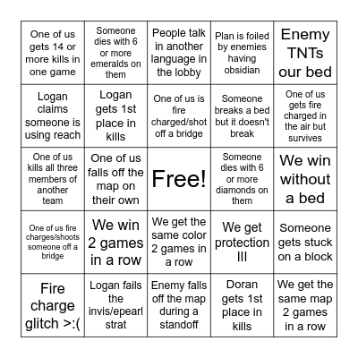 Bedwars Bingo Card