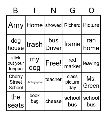 Class Picture Day Bingo Card
