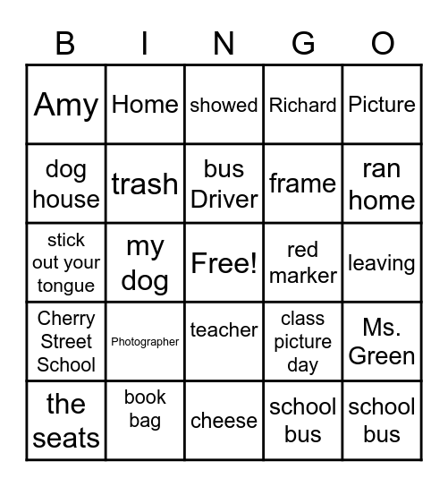 Class Picture Day Bingo Card