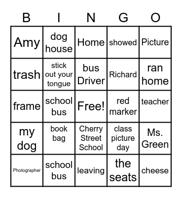 Class Picture Day Bingo Card