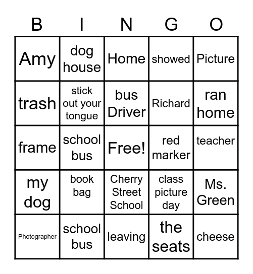 Class Picture Day Bingo Card