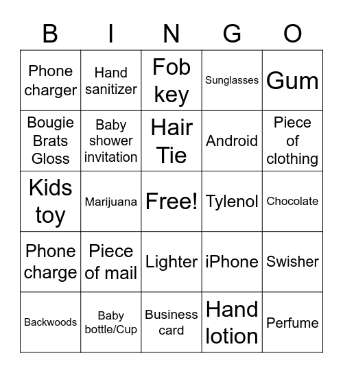 What’s in your bag?? Bingo Card