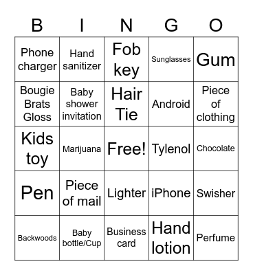 What’s in your bag?? Bingo Card