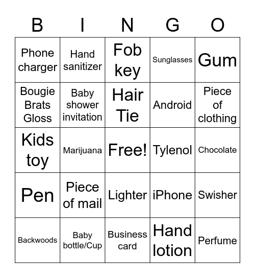 What’s in your bag?? Bingo Card