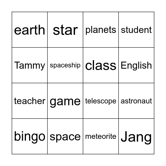 space Bingo Card