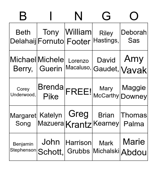 Fun Facts Bingo Card