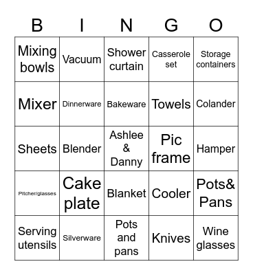 Bridal Bingo Card