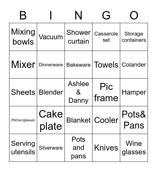 Bridal Bingo Card