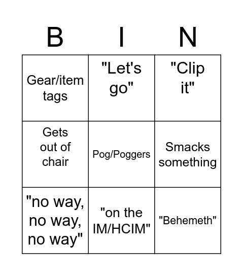 Behemeth Bingo Card