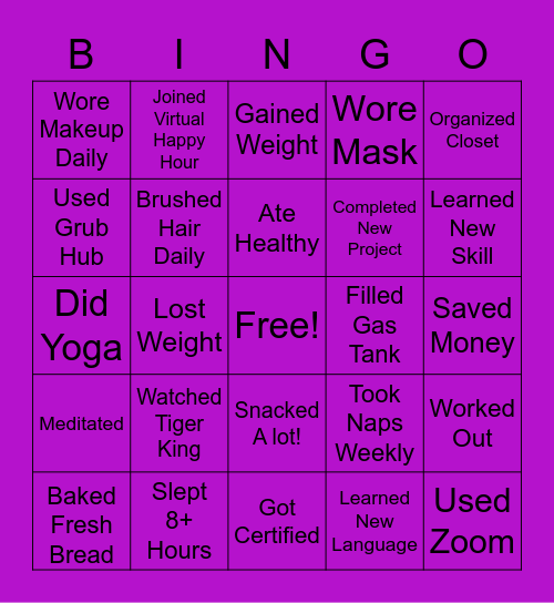 Quarentine Bingo Card