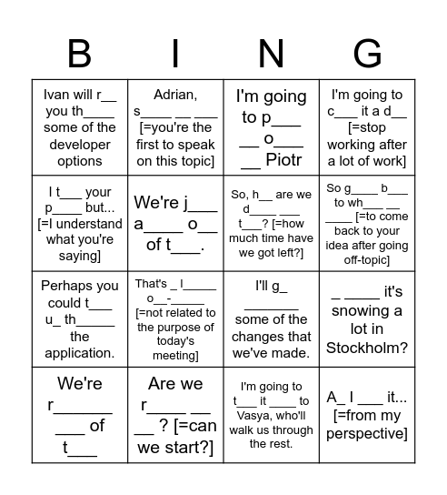 Discussion management [Gaps] Bingo Card