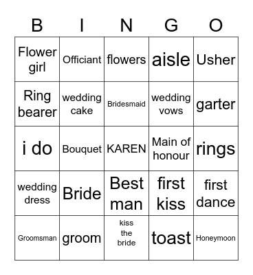 KARENS BRIDAL SHOWER Bingo Card