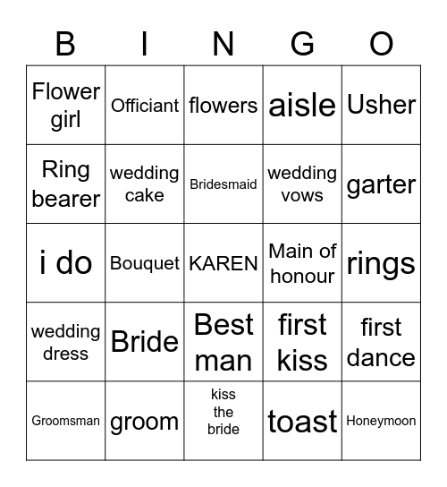 KARENS BRIDAL SHOWER Bingo Card