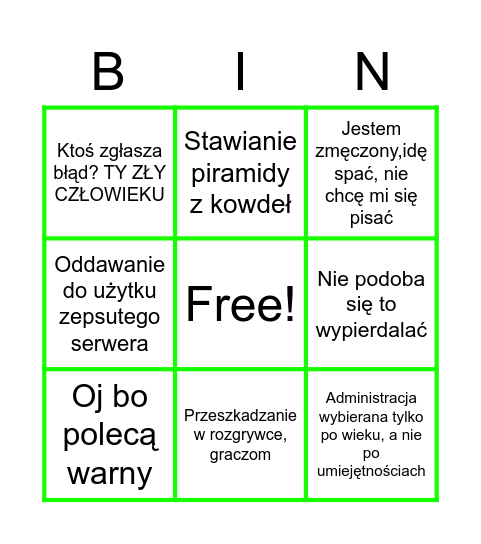 GonKon Admini Bingo Card