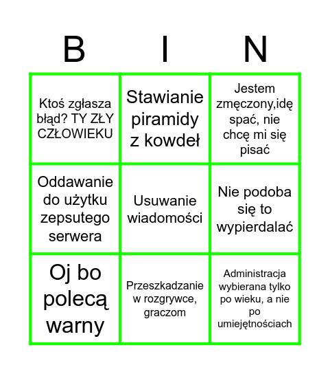 GonKon Admini Bingo Card