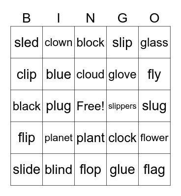 "L" Blend Words Bingo Card