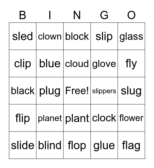"L" Blend Words Bingo Card