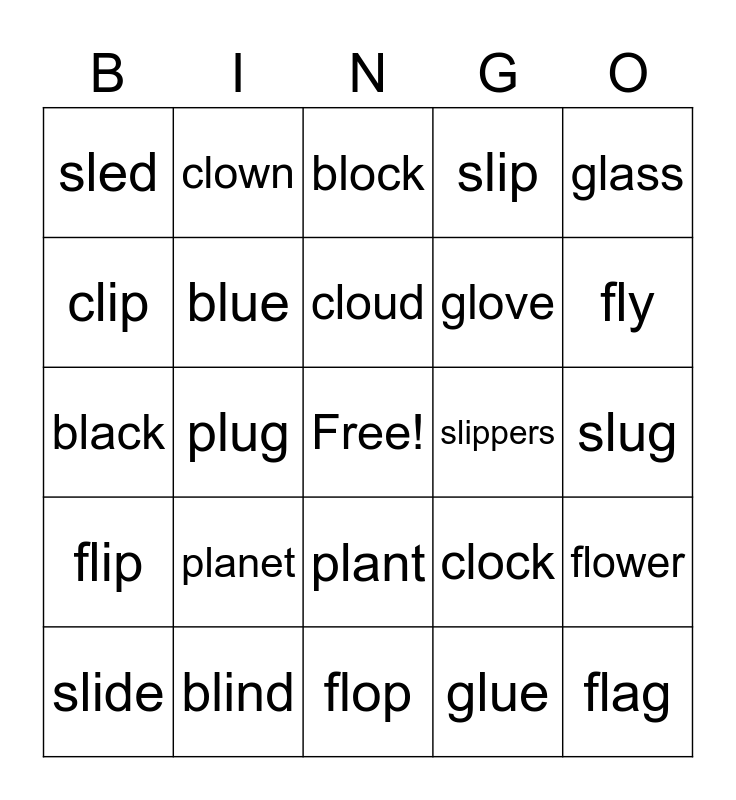 L Blend Words Bingo Card   L Blend Words 