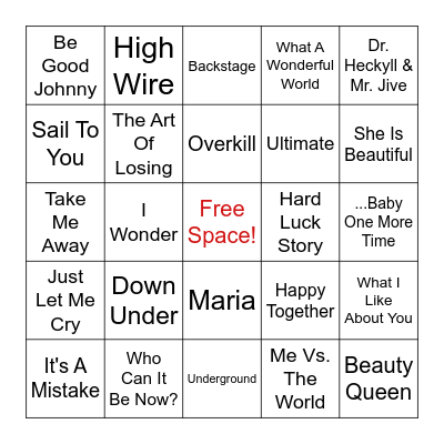 Men @ Work/Freaky Friday Bingo Card
